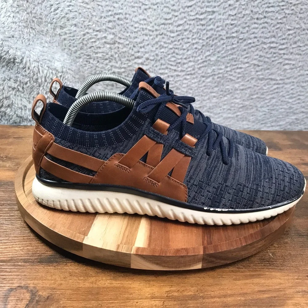 Cole Haan GrandMotion Woven Sneaker Mens 9.5M Blue Stitchlite Leather Trim Shoes
